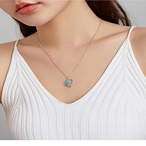 PAHALA 925 Sterling Silver Heart Trace Blue Zircon Paw Dazzling Chain Necklace Pendant Wedding Necklace