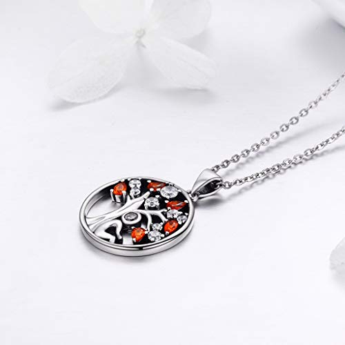 PAHALA 925 Sterling Silver Red Crystal Tree Pendant Necklace