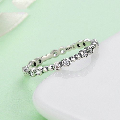 PAHALA 925 Sterling Silver Classical Round with Crystals CZ Vintage Wedding Engagement Band Ring