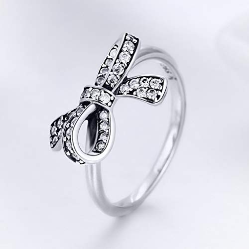 PAHALA 925 Strling Silver Trendy Bowknot Crystals Finger Weeding Party Ring