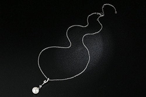 PAHALA 925 Sterling Silver Pearl with Crystals Pendant Necklace Earrings Jewelry Set