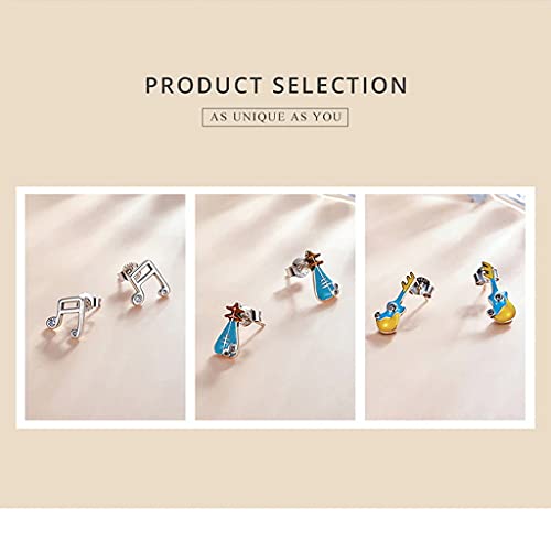 PAHALA 925 Sterling Silver Cute Simple Musical Instrument Guitar Lute Stud Earrings