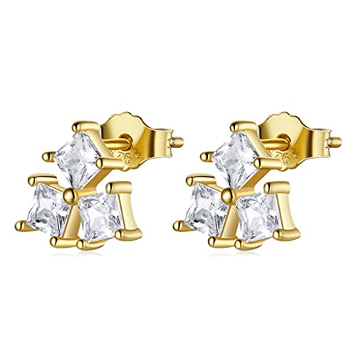 PAHALA 925 Sterling Silver Modern Stylish Multiple Crystal Stud Earrings