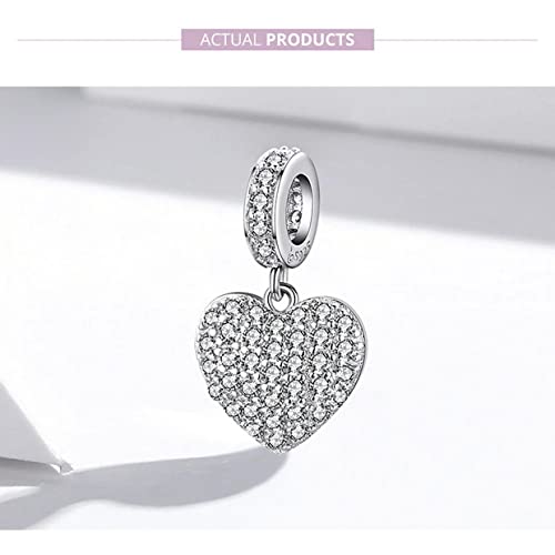 PAHALA 925 Sterling Silver Crystal Sparkling Heart Love Pendant Charm Bead