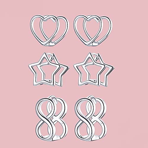 PAHALA 925 Sterling Silver Simple Double Heart Star Infinite Love Stud Earrings