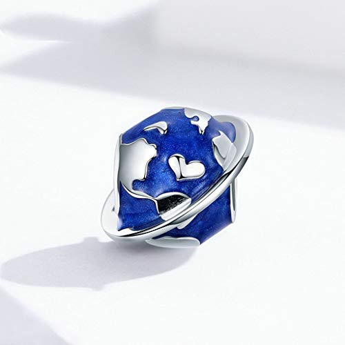 PAHALA 925 Strling Silver Enamel Making Blue Earth Bead with Crystals Charm Bead