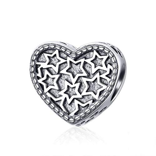 PAHALA 925 Strling Silver Heart Shape Star Charms