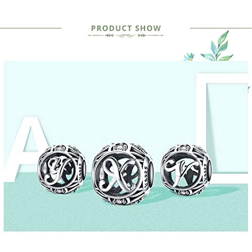 PAHALA 925 Sterling Silver 26 Letters with Crystals Charm Bead