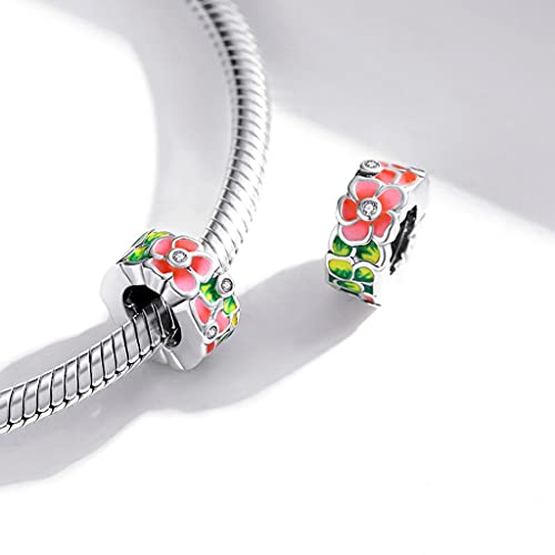 PAHALA 925 Sterling Silver Colorful Birds Flowers Leaves CZ Pendant Spring Charm Bead