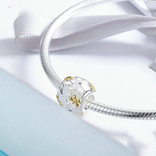 PAHALA 925 Sterling Silver Flower Butterfly with Crystals Charm Bead