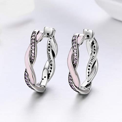 PAHALA 925 Sterling Silver Pink Twist With Crystals Party Wedding Hoop Earrings
