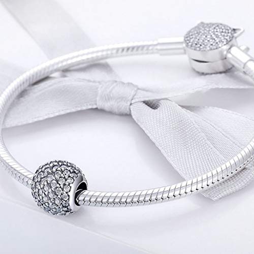 PAHALA 925 Strling Silver Dazzling Crystal Round Love Charms Charm