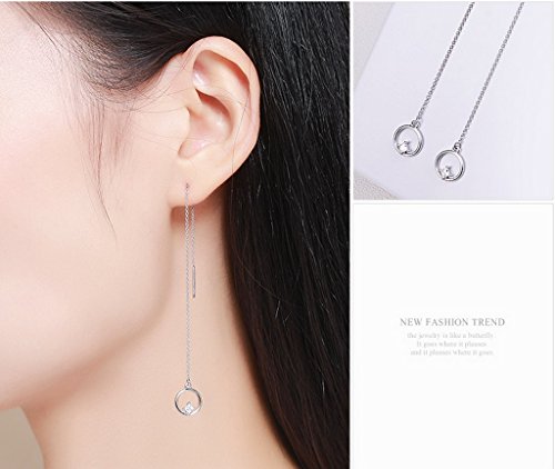 PAHALA 925 Sterling Silver Long Tassel Circle Party Wedding Pendant Earring