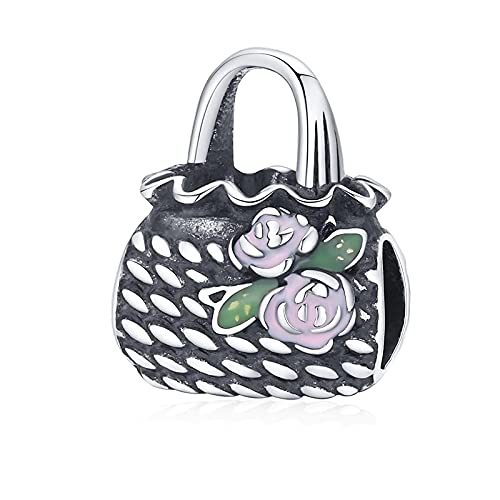 PAHALA 925 Sterling Silver Bag Beach Cat Bikini Rainbow Heart Surf Shark Swim Ring Girl Champagne Wine Charm Bead