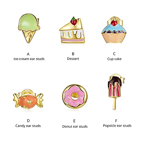 PAHALA 925 Sterling Silver Summer Dessert Ice cream Cup Cake Candy Donut Popsicle Stud Earrings