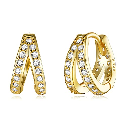 PAHALA 925 Sterling Silver Modern Stylish Zircon Crystal Double Hoop Earrings