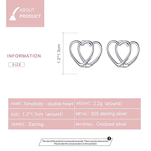 PAHALA 925 Sterling Silver Simple Double Heart Star Infinite Love Stud Earrings