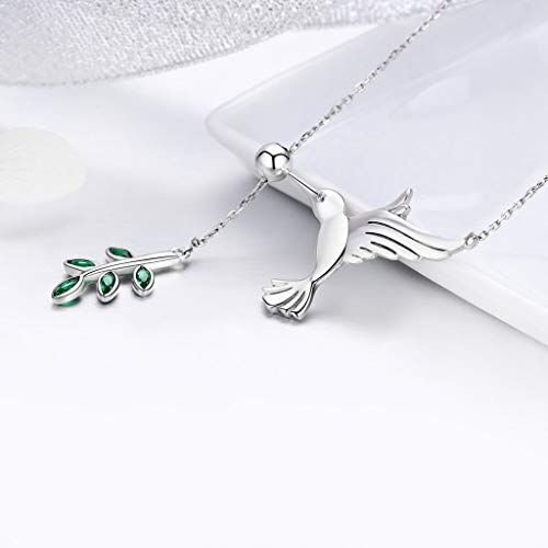 PAHALA 925 Sterling Silver Bird Tree Leaf with Crystals Clear CZ Pendant Necklace