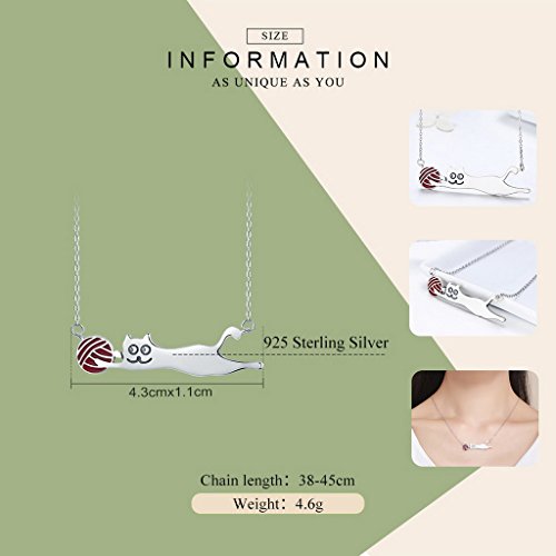 PAHALA 925 Sterling Silver Cat with Red Enamel Ball Clear CZ Pendant Necklace