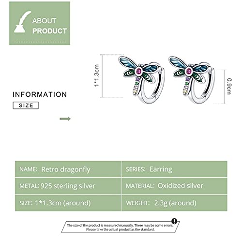 PAHALA 925 Sterling Silver Cute Authentic Retro Dragonfly Crystals Stud Earrings
