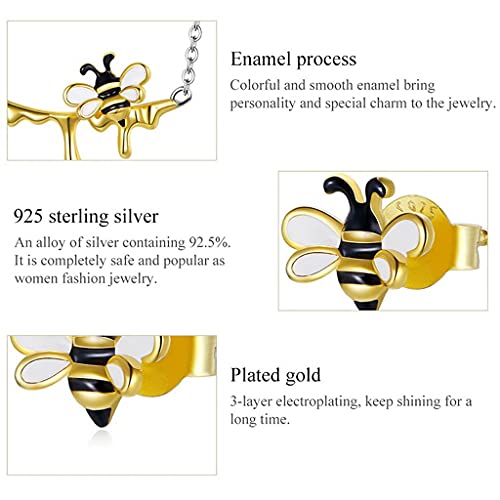 PAHALA 925 Sterling Silver Cute Yellow Enamel Bee Stud Earrings