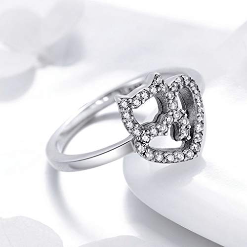 PAHALA 925 Strling Silver Naughty Little Cat Heart Crystals Finger Weeding Party Ring
