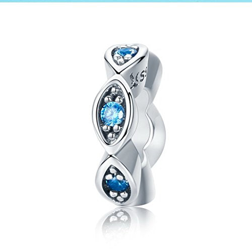 PAHALA 925 Sterling Silver Blue Eye Glittering Crystals Charm Bead