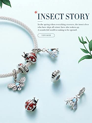 PAHALA 925 Sterling Silver Red Enamel Ladybug Metal Beads Charm Charm Bead