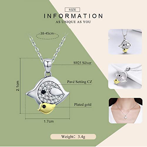 PAHALA 925 Sterling Silver Mother Bird with Fledgling Crystals Pendant Necklace