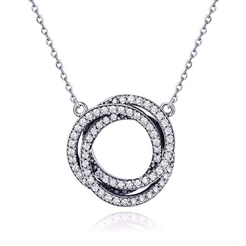 PAHALA 925 Sterling Silver Minimalism Round Circle Crystals Pendant Necklace