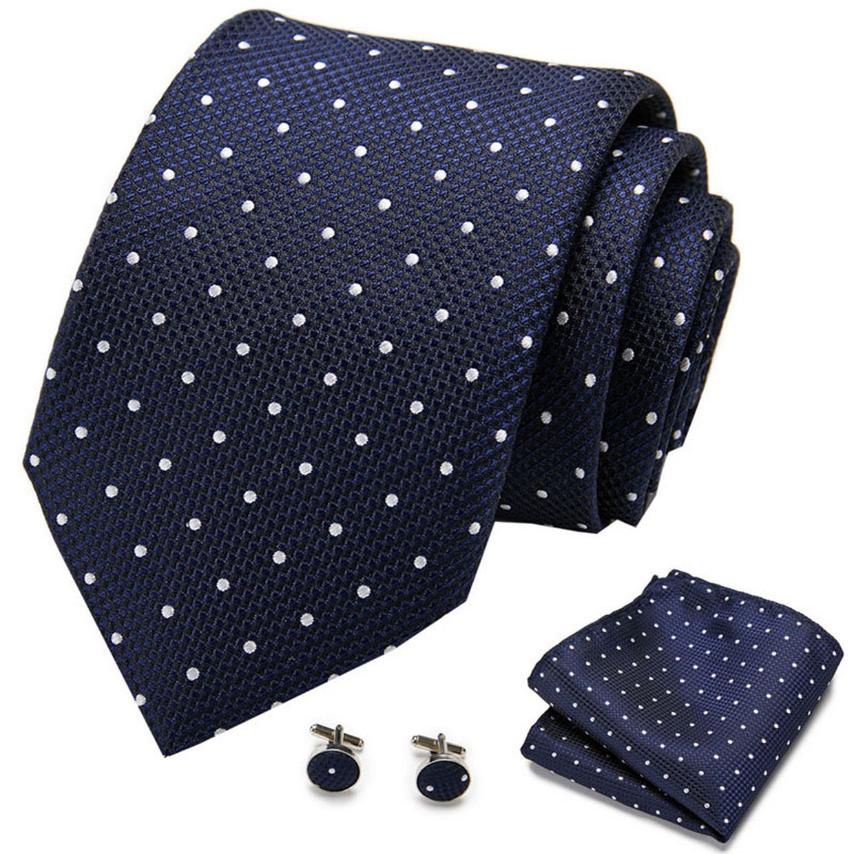 PAHALA Mens Silk Jacquard Woven Necktie Cufflinks Pocket Square Set Box