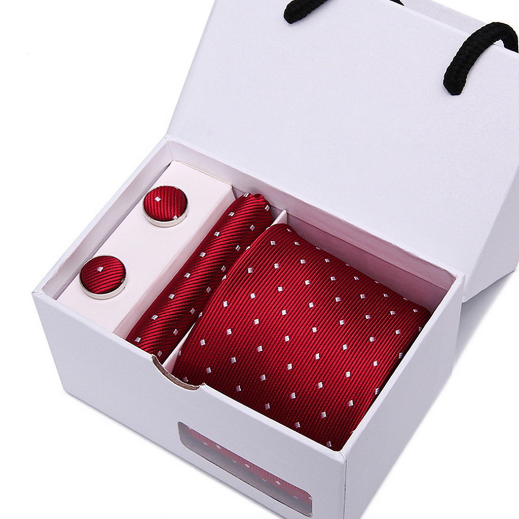 PAHALA Mens Silk Jacquard Woven Necktie Cufflinks Pocket Square Set Box