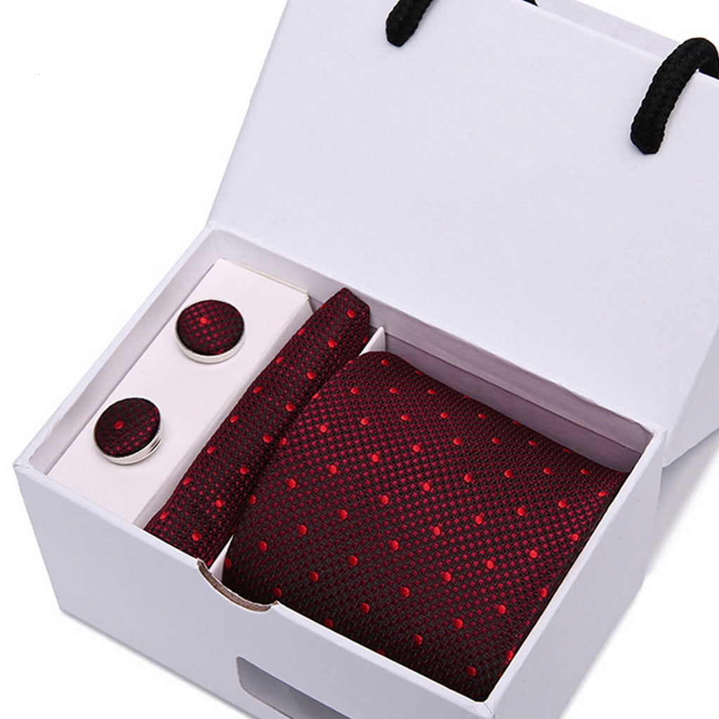 PAHALA Mens Silk Jacquard Woven Necktie Cufflinks Pocket Square Set Box