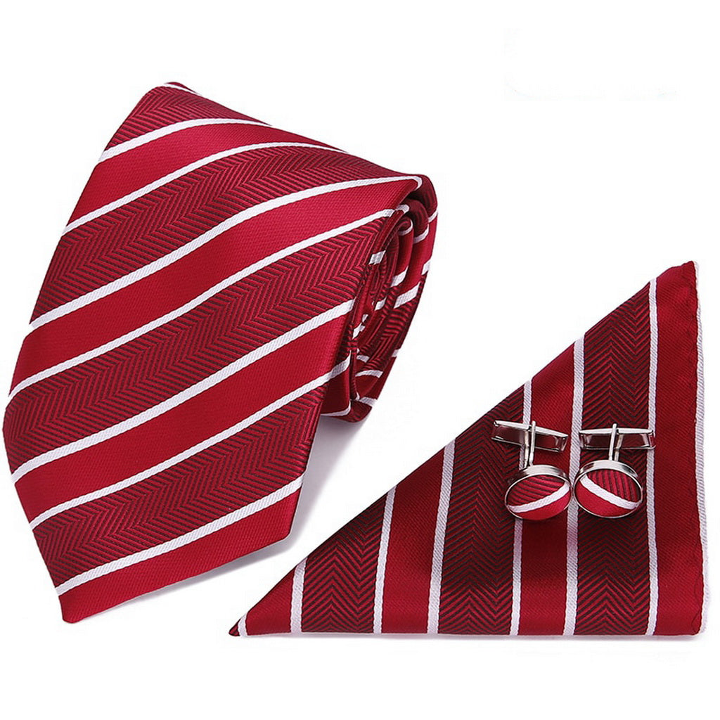 PAHALA Mens Silk Jacquard Woven Necktie Cufflinks Pocket Square Set Box