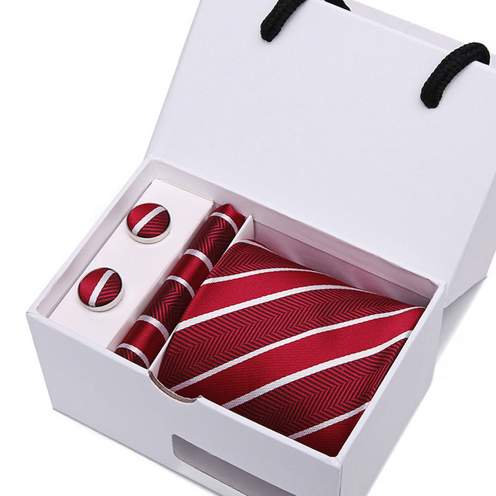 PAHALA Mens Silk Jacquard Woven Necktie Cufflinks Pocket Square Set Box