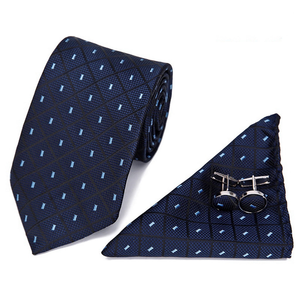 PAHALA Mens Silk Jacquard Woven Necktie Cufflinks Pocket Square Set Box