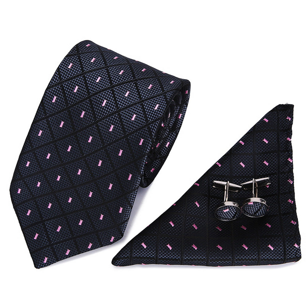 PAHALA Mens Silk Jacquard Woven Necktie Cufflinks Pocket Square Set Box