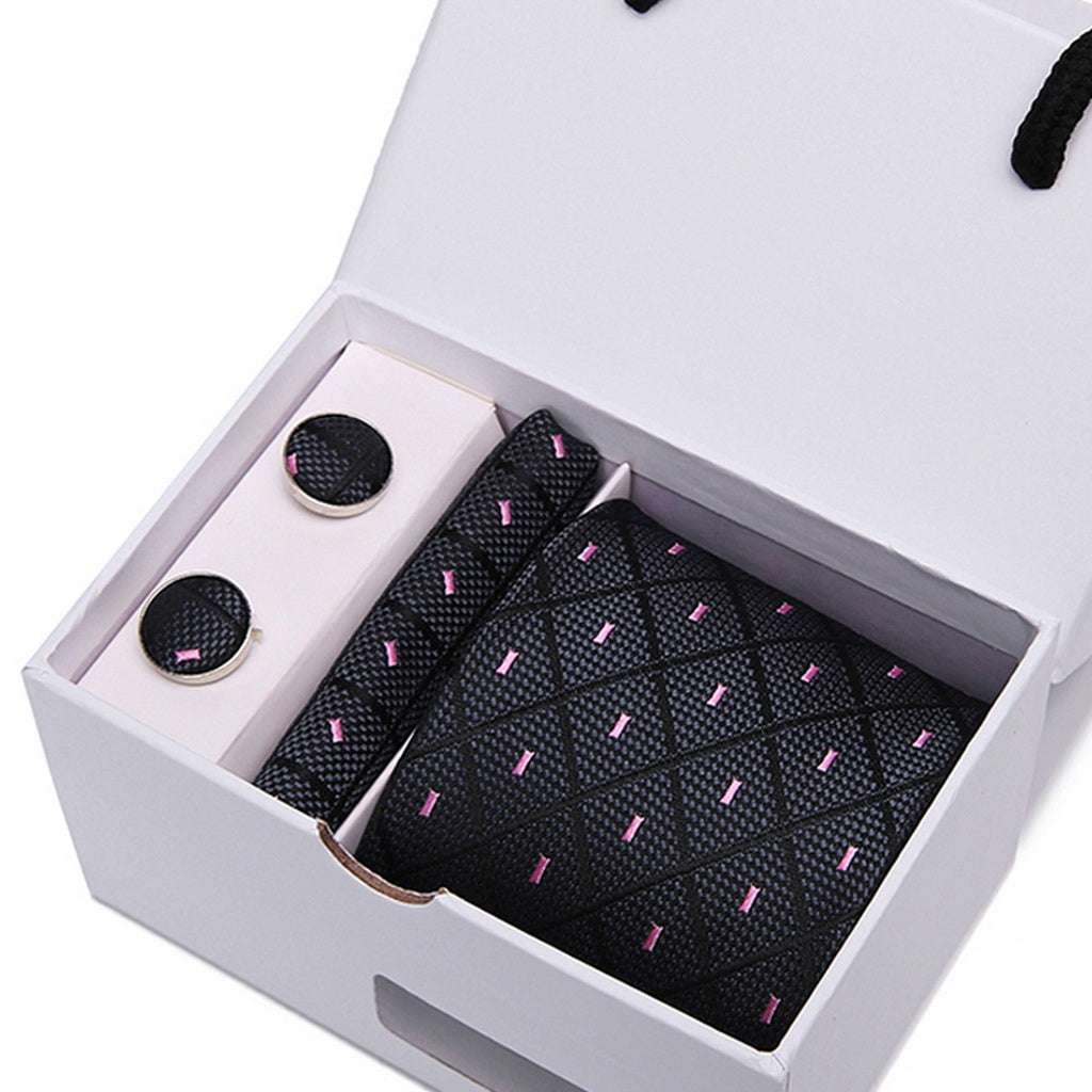 PAHALA Mens Silk Jacquard Woven Necktie Cufflinks Pocket Square Set Box