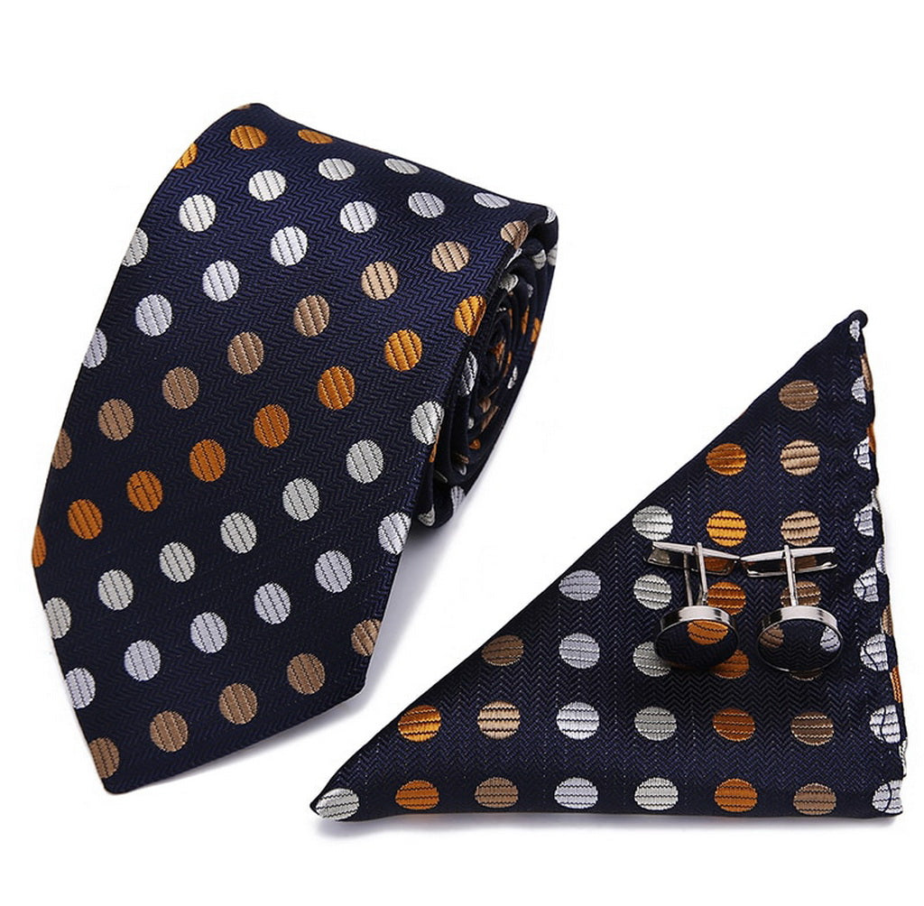 PAHALA Mens Silk Jacquard Woven Necktie Cufflinks Pocket Square Set Box