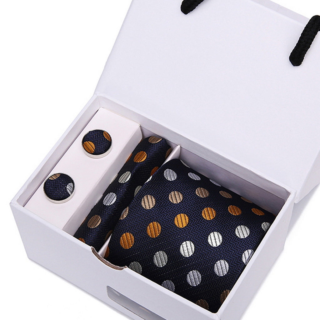 PAHALA Mens Silk Jacquard Woven Necktie Cufflinks Pocket Square Set Box