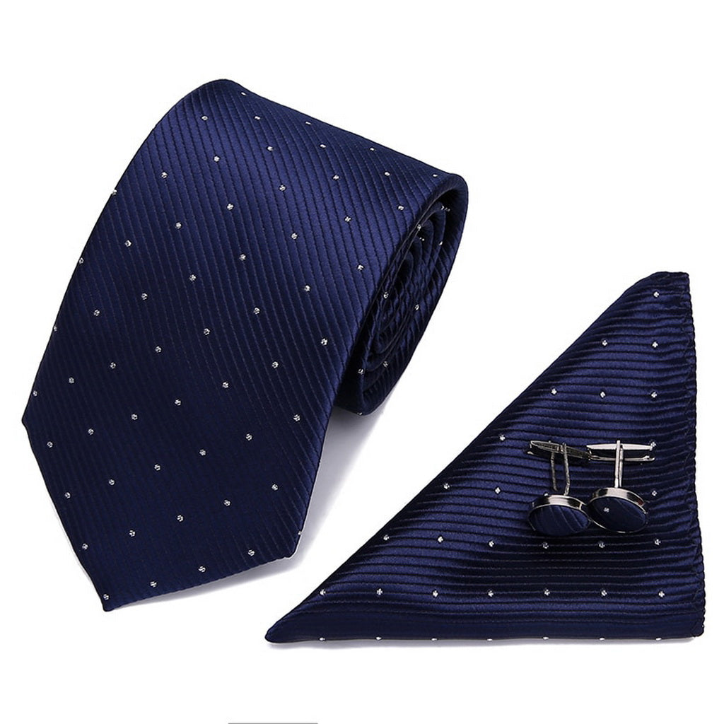 PAHALA Mens Silk Jacquard Woven Necktie Cufflinks Pocket Square Set Box