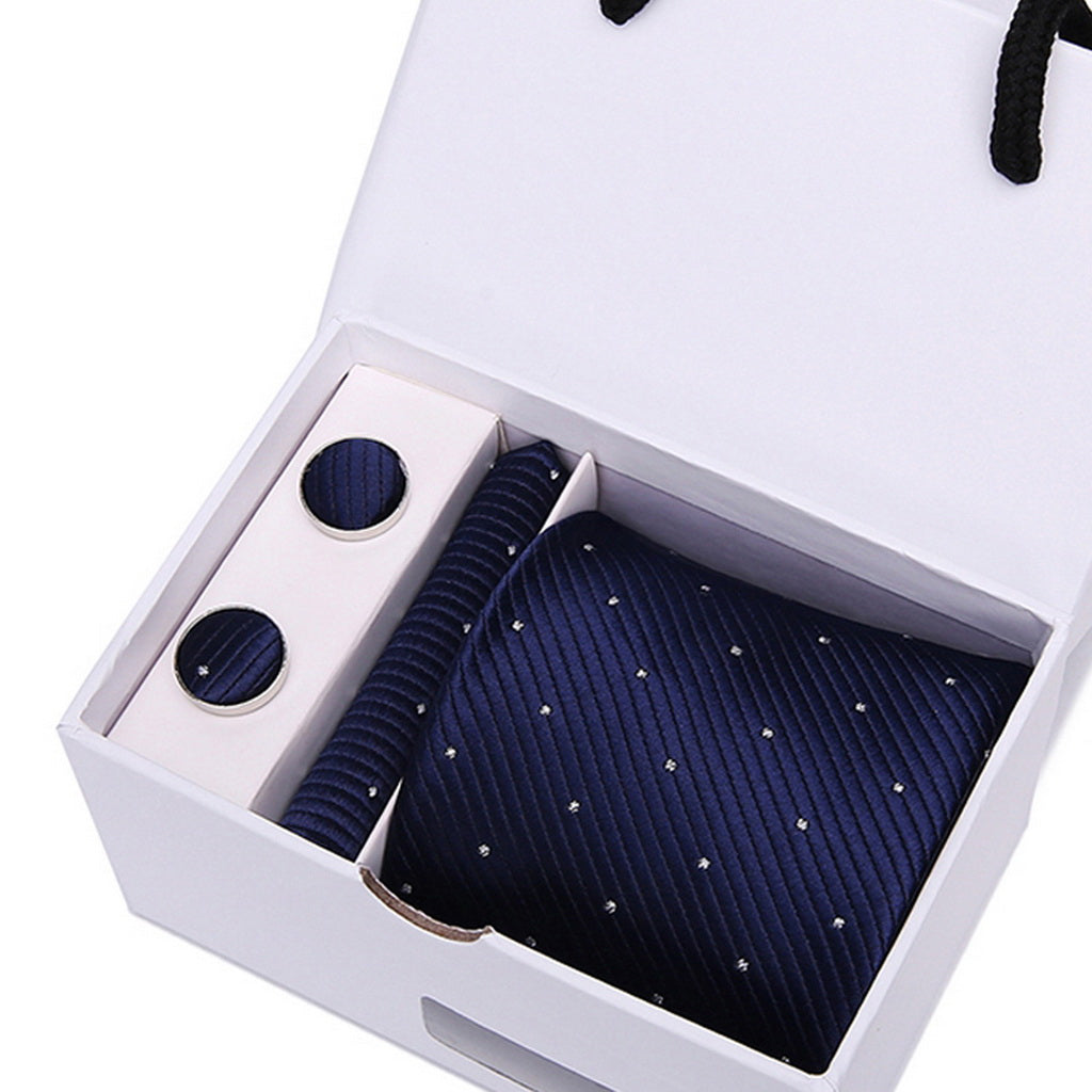 PAHALA Mens Silk Jacquard Woven Necktie Cufflinks Pocket Square Set Box