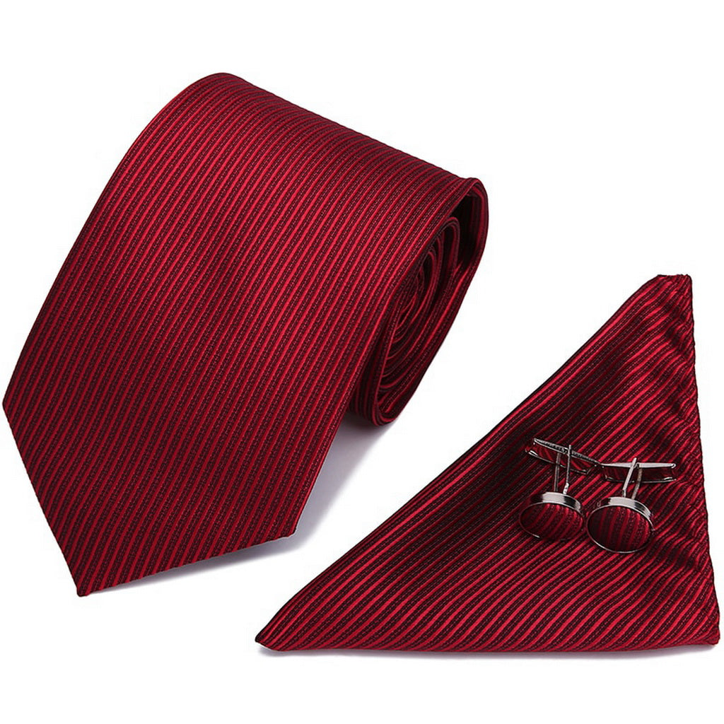 PAHALA Mens Silk Jacquard Woven Necktie Cufflinks Pocket Square Set Box