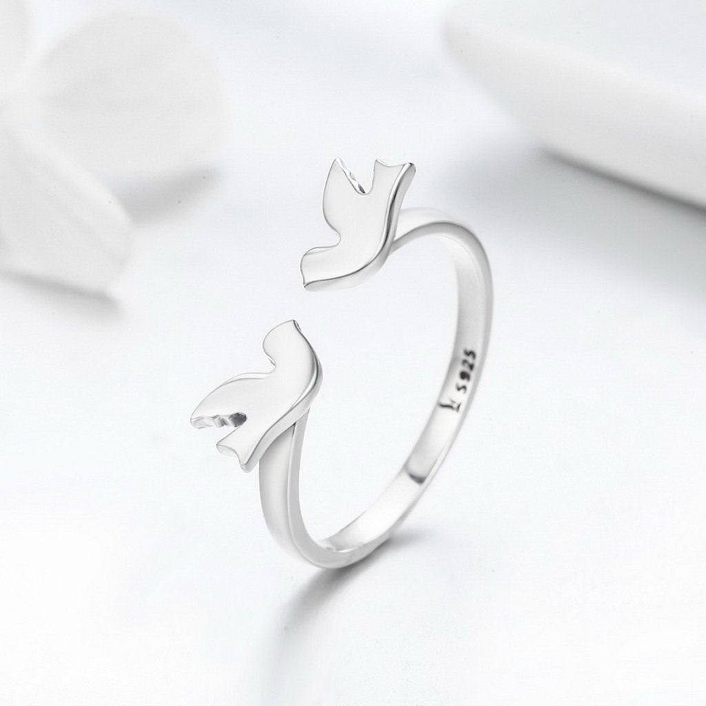 PAHALA 925 Strling Silver Love Doves Love Weeding Party Band Ring