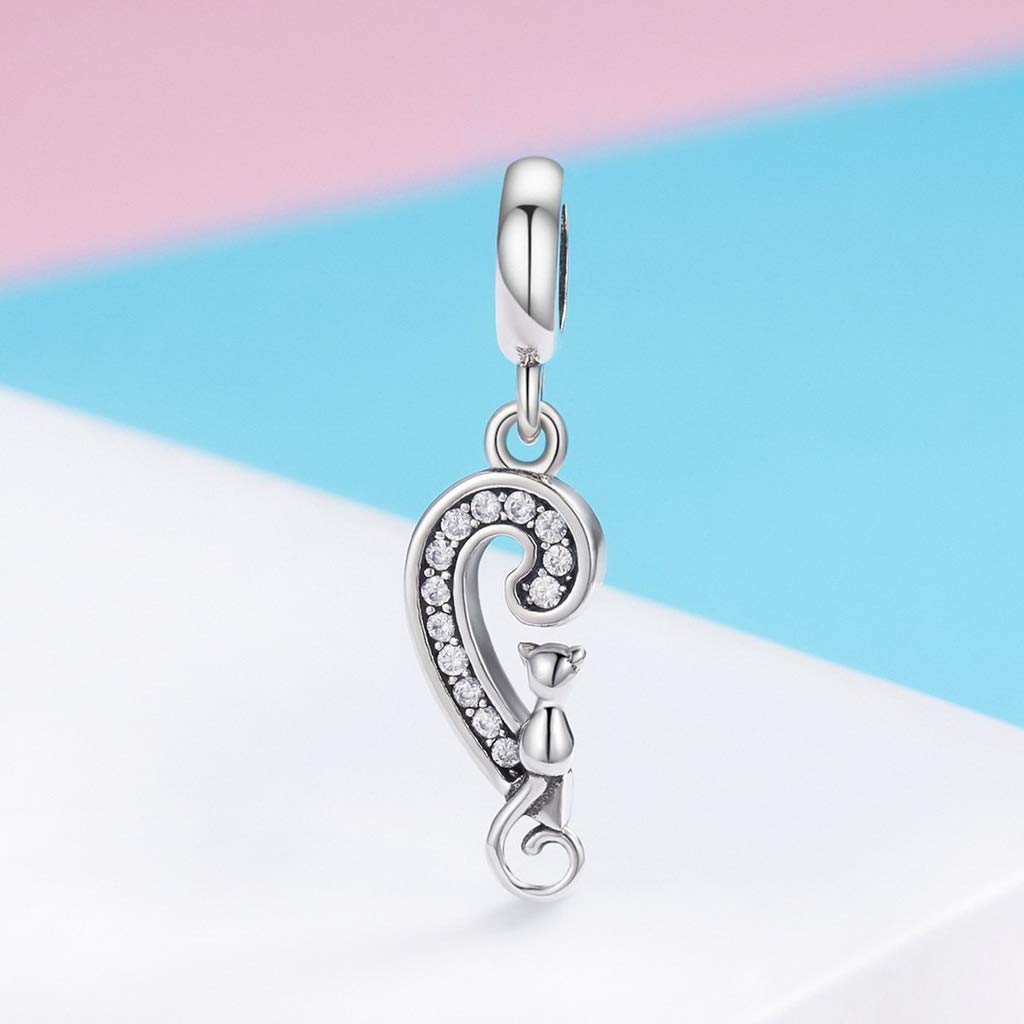 PAHALA 925 Strling Silver Sweet Heart Lovely Cat with Crystals Charms