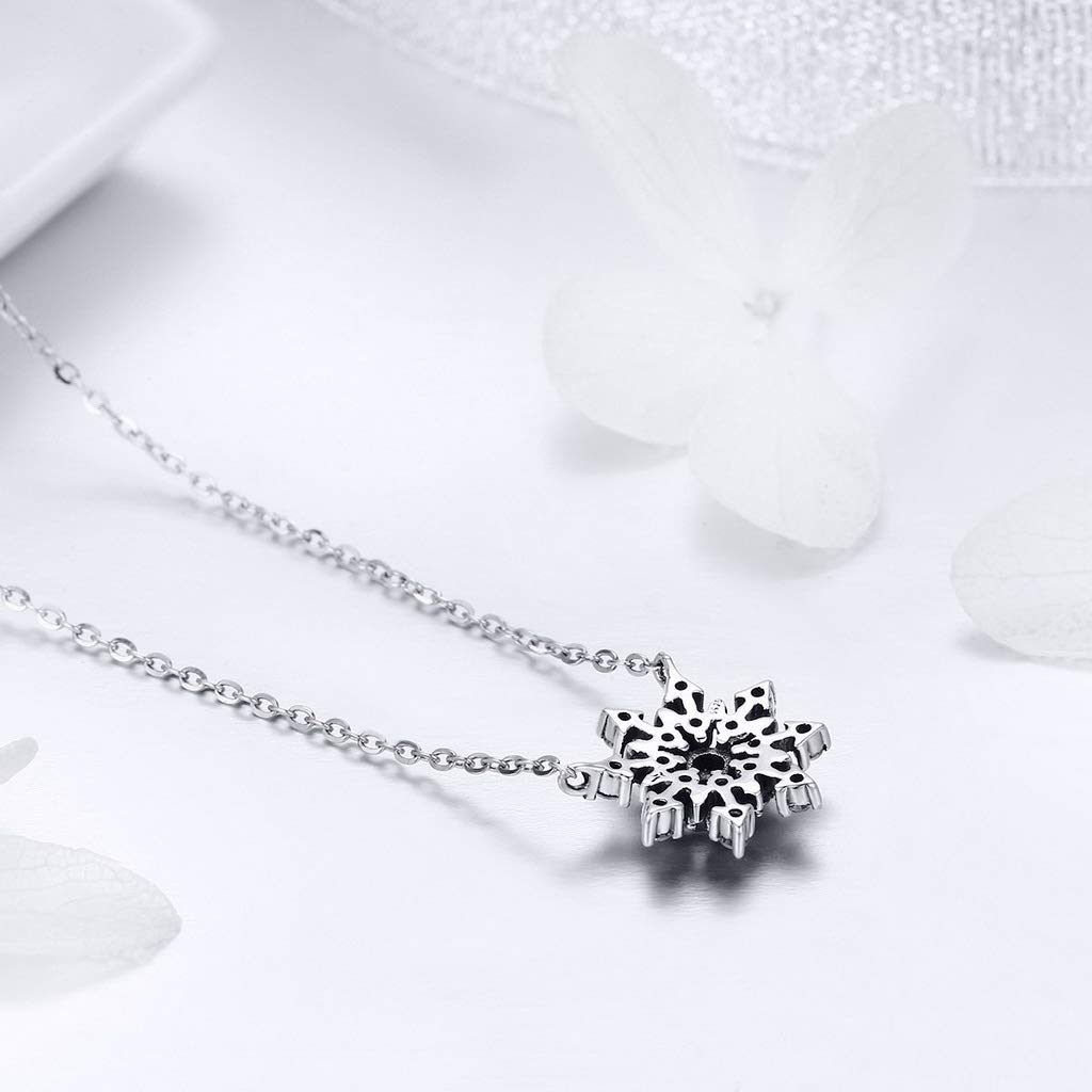 PAHALA 925 Sterling Silver Luminous Snowflake Crystals Pendant Necklace