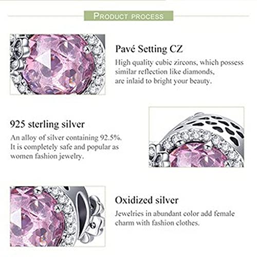 PAHALA 925 Sterling Silver Pink Round With Flower Crystals Charm Bead