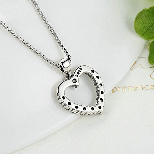 PAHALA 925 Sterling Silver Lovely Heart with Crystals Pendant Necklace