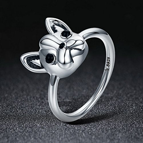 PAHALA 925 Sterling Silver Loyal Partners French Bulldog Vintage Wedding Engagement Band Ring