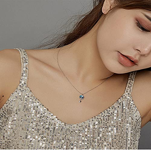 PAHALA 925 Sterling Silver Enamel Geometric Moon Cat Chain Necklace Pendant Wedding Necklace